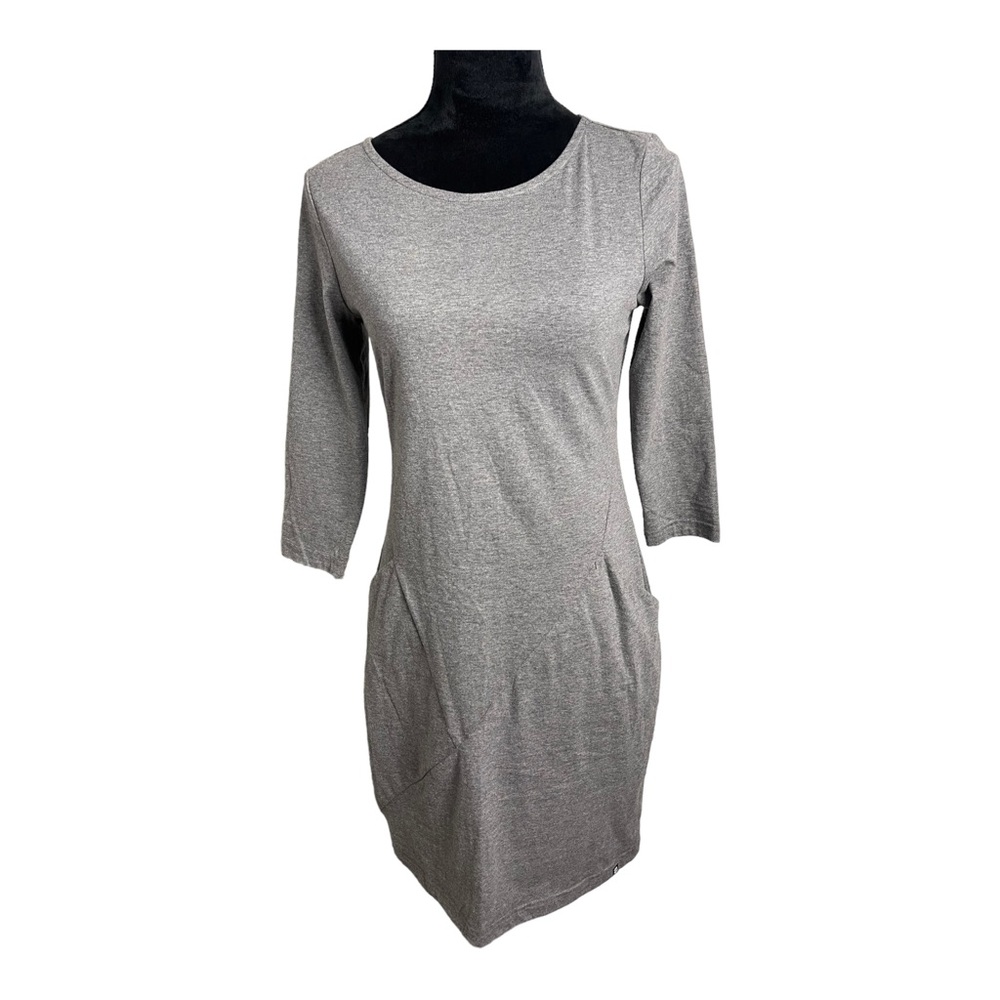 Betabrand Gray Tunic Dress 3/4 Sleeve Pockets Side Pulls Ruching Size Small